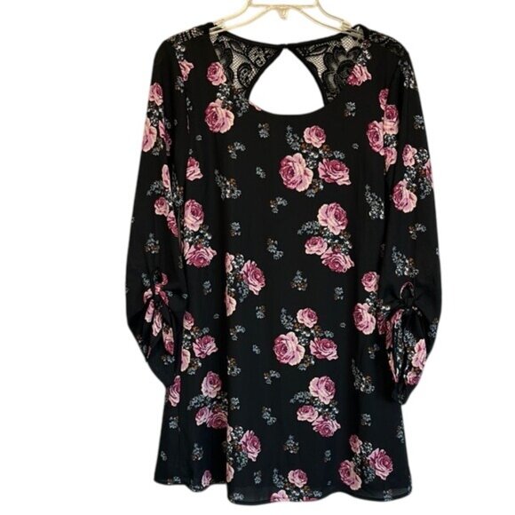 Speechless Dresses & Skirts - Speechless Black & Pink Floral Tie Sleeve Cut Out Midi Dress, Women’s Small